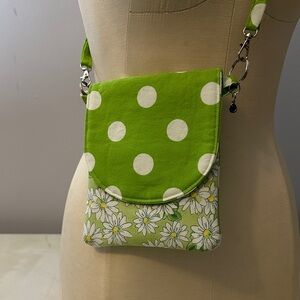 Green Polka Dot and Floral Crossbody Bag